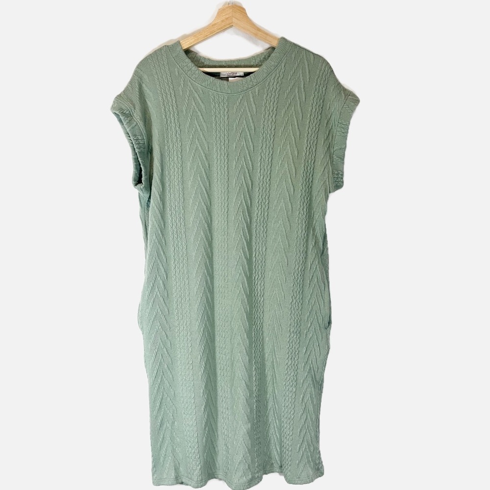 NWT Cherish Sweater Detailed Sage Cable Knit Look Sheath Dress Size Large